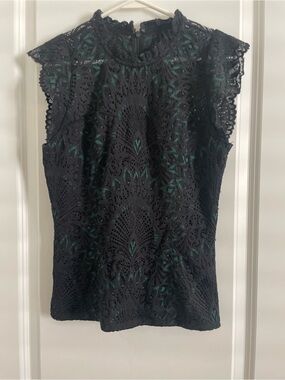 White House Black Market Black lace overlay top